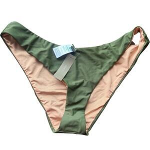 J. Crew Women's Curved-Waist Cheeky Bikini Bottom Olive Green Size L NWT
